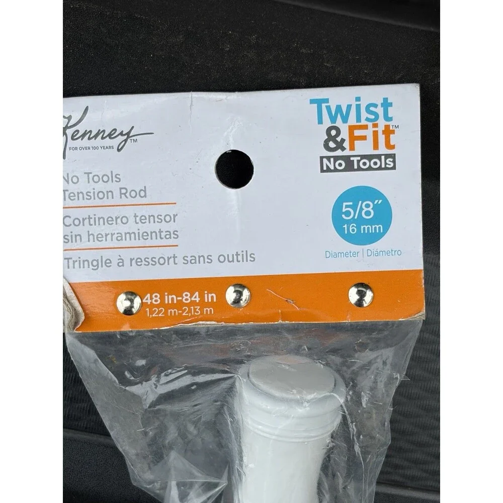Kenney Twist & Fit No-Tools Tension Curtain Rod 48-84in 5/8in White Metal